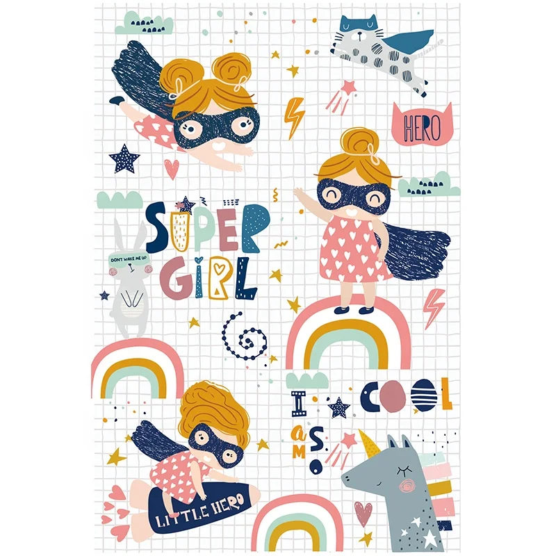 Toffy & Friends kids wooden bookcase magazine shelf with storage cubes in Super Girl design