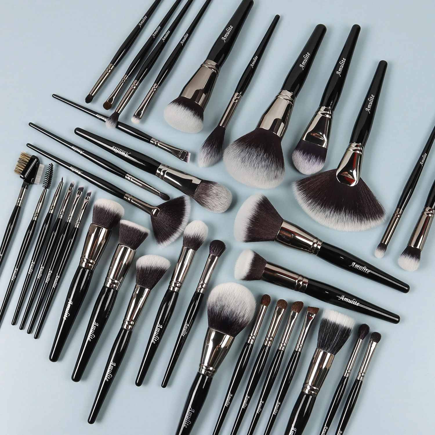 Amulite Black 36pcs Luxury Makeup Brush Set Wholesale Wood Handle Private Label foundation Cosmetic makeup brushes