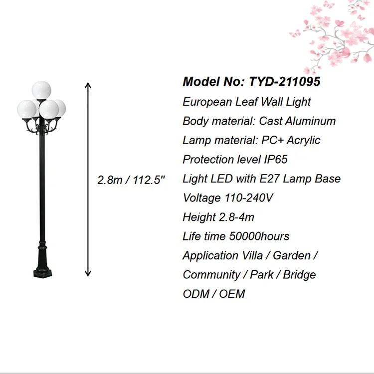 European Style Outdoor Waterproof Led Garden Light Antique Street Light Post Top Light For Courtyard Landscape