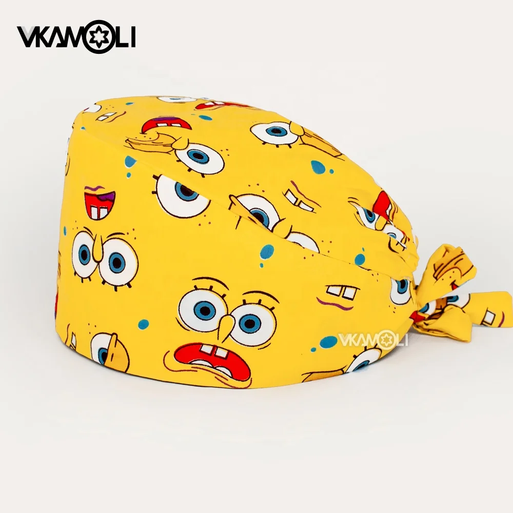 Unisex 100% cotton Pet medical Scrub pharist clinic hat Dentist lab cap nurse Surgical working caps Tie back nursing hats