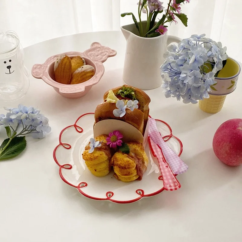 UCHOME vintage wave lace embossed wedding plates handpaited household fruit plate dessert cake plate wholesale