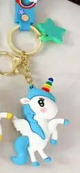 OEM Custom 3D Soft PVC Unicorn Keychains Colorful Horse Keyrings Bag Pendant for Gifts Korean Keychain