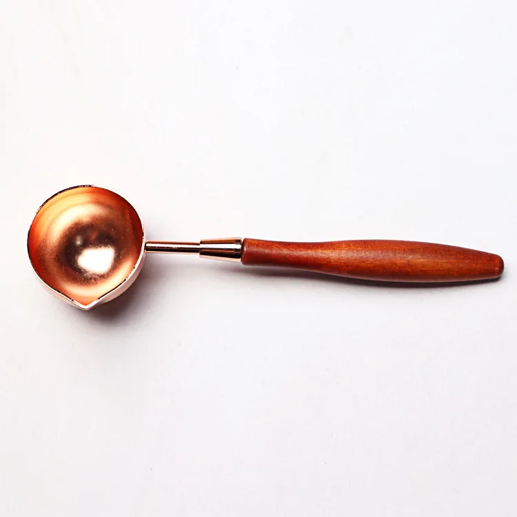 Vintage Brass Wax Seal Melting Spoon Wood Handle Rose Gold Wax Seal Stamp Spoon For Envelope Invitation