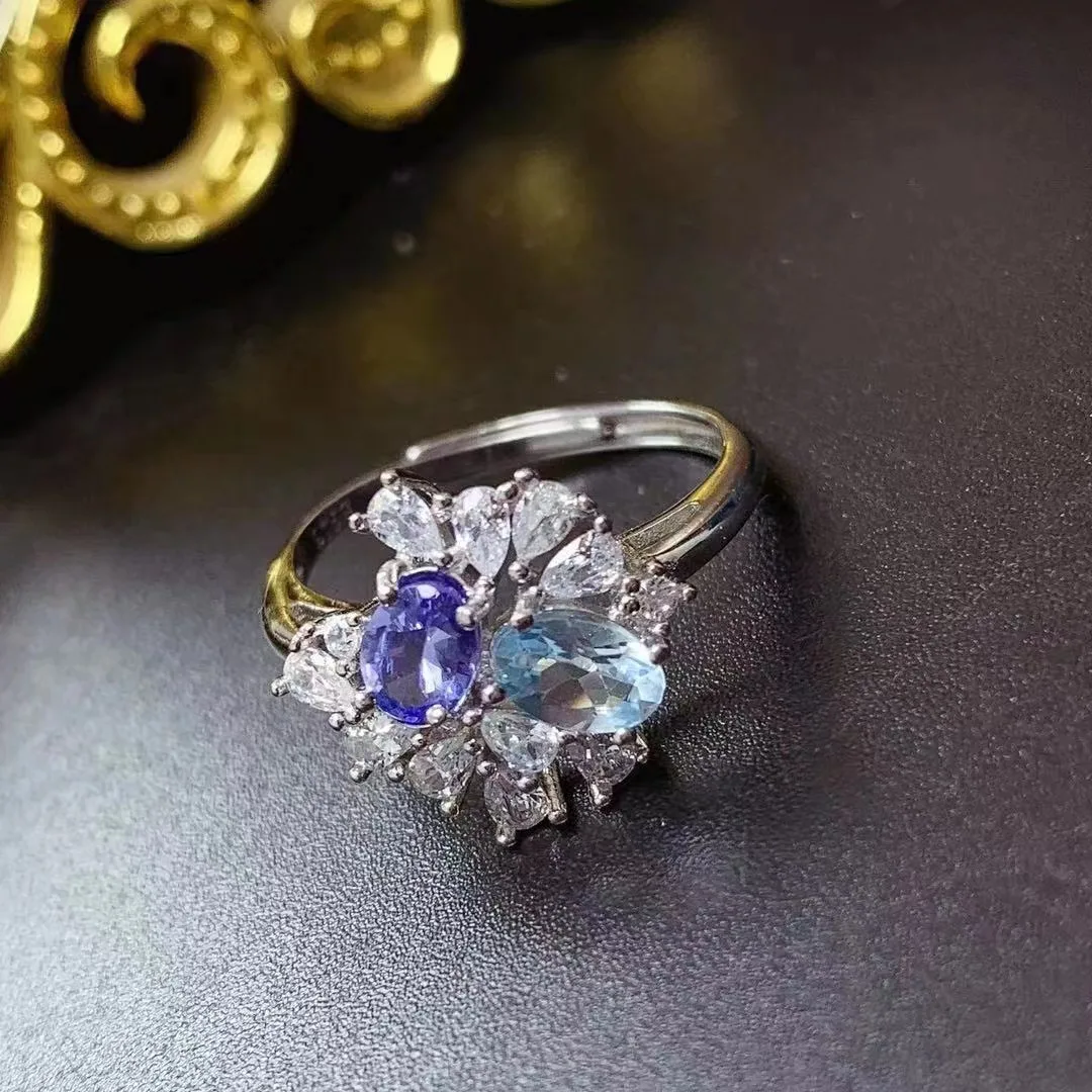 Low Price Wholesale Natural Tanzanite Topaz Adjustable 925 Sterling Silver Platinum Jewelry Ring In India