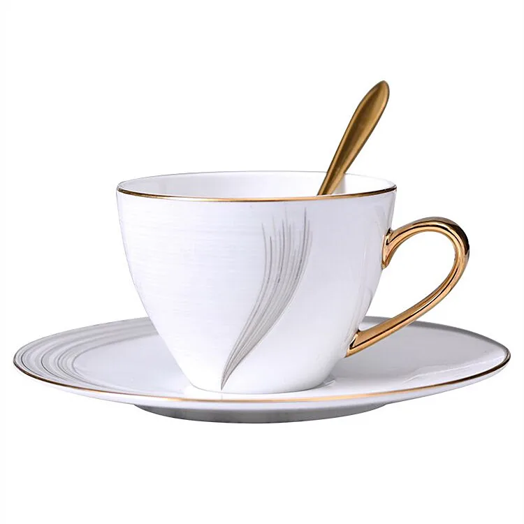 Arabian royal style custom gold rim design elegant bone china white ceramic coffee tea cup and saucer
