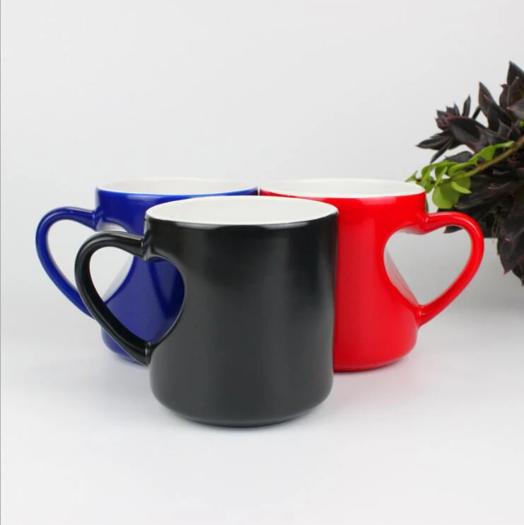 Rubysub GT06 Sublimation Heat Sensitive Coffee Mugs Heart Handle Glossy Color Changing Mug