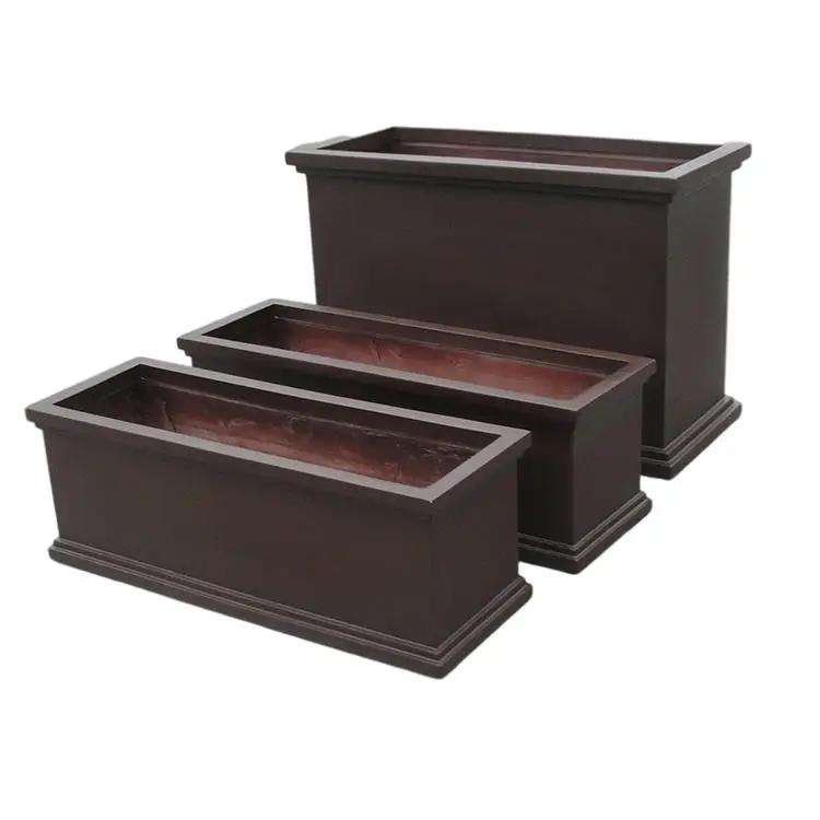 Customized large outdoor garden decoration fiberglass planting box coffee colored vertical fiberglass planter
