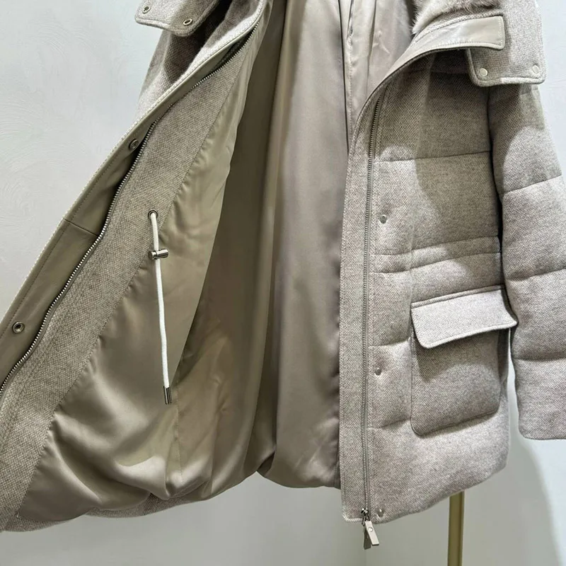 Jancoco New Fashion Custom Goose Puffer Jacket Warm Women Long Down Coat With Mink Fur Collar