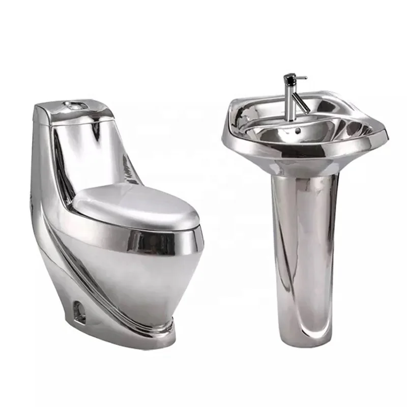 2020 Ceramic Bathroom One Piece  Water Closet Luxury Colored Gold Diamond Toilet with Basin