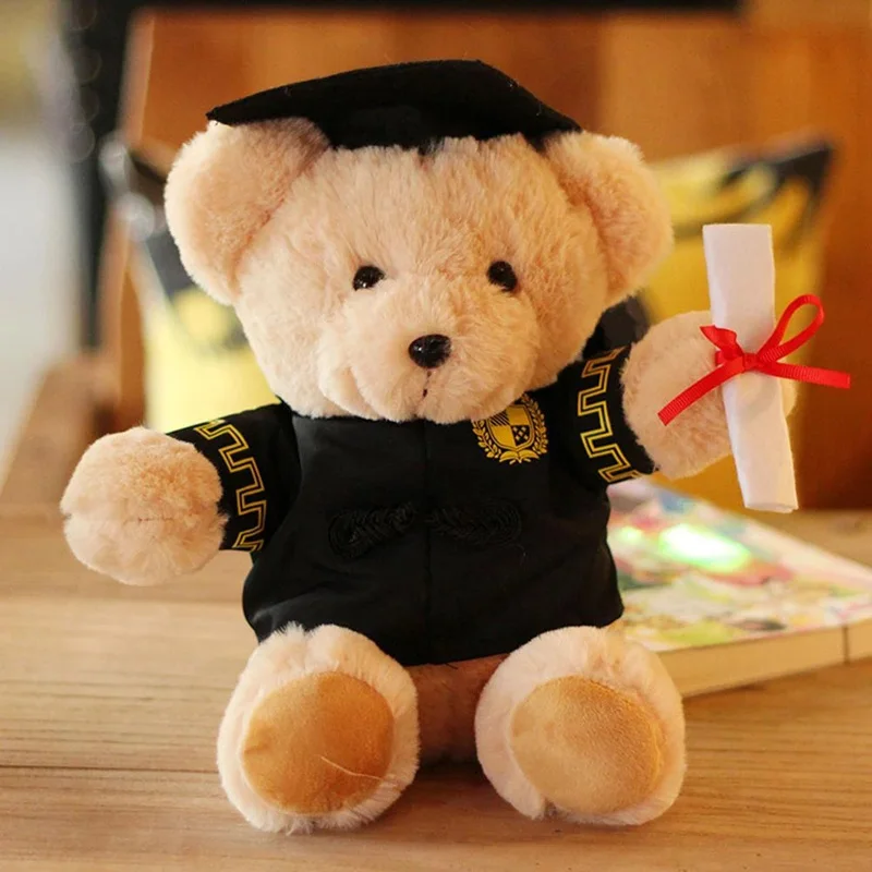 Factory Custom OEM 25cm Graduation Gift Doctor Teddy Bear Plush Toy Brown Teddy Bears With Hat Doll In Graduation Outfit