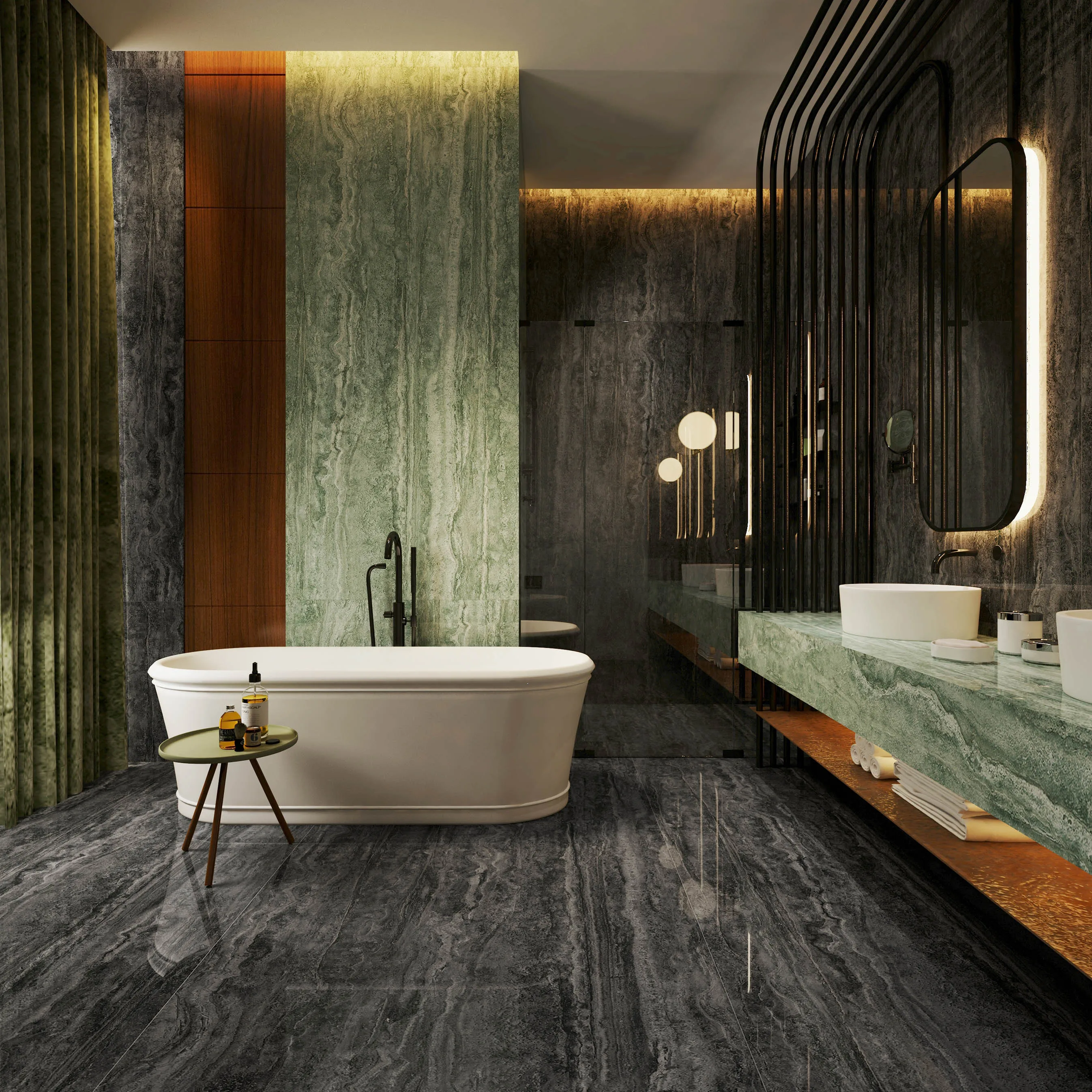 Sardin Black Travertine with tiles for floor 60x60 with rack panel stand tile display rack porcelain