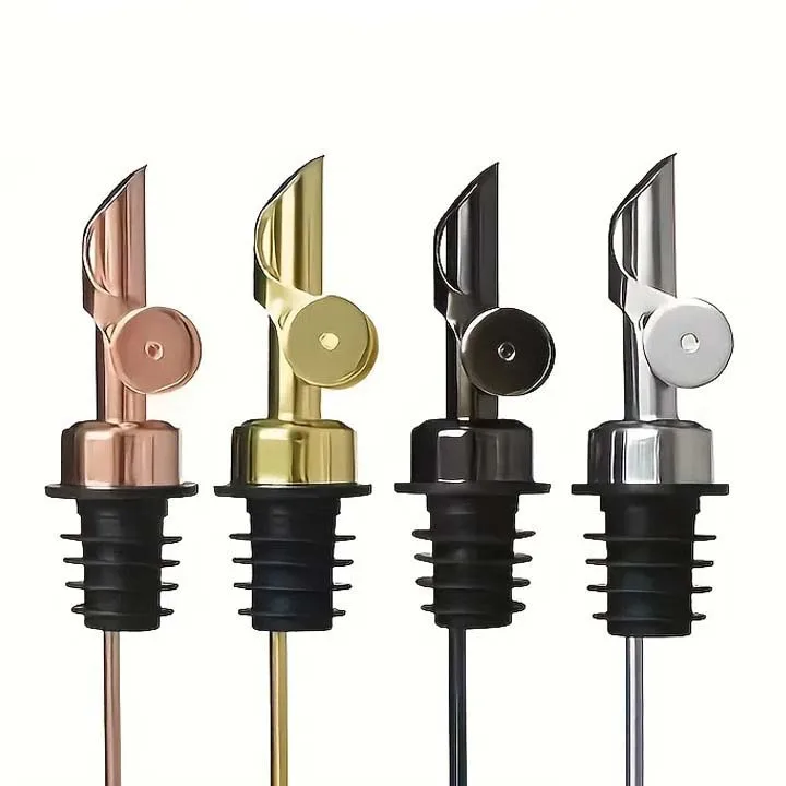 Custom wine oil bottle pourer silicon bar accessories stainless steel liquor metal bottle pourer