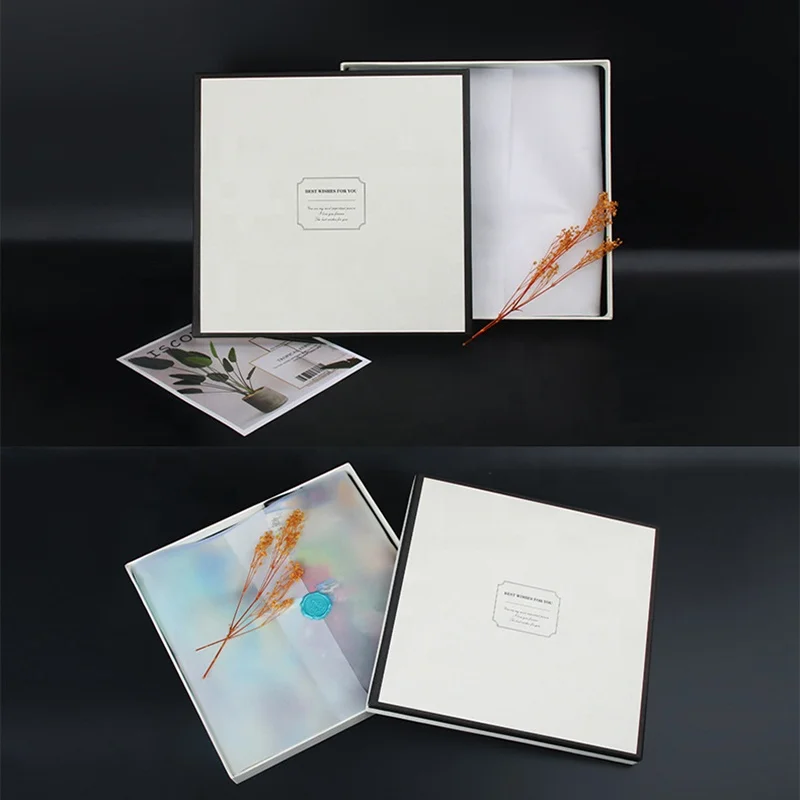 Cheap scarf packaging gift storage box set for underwear photo album notebook socks with logo sticker white square box