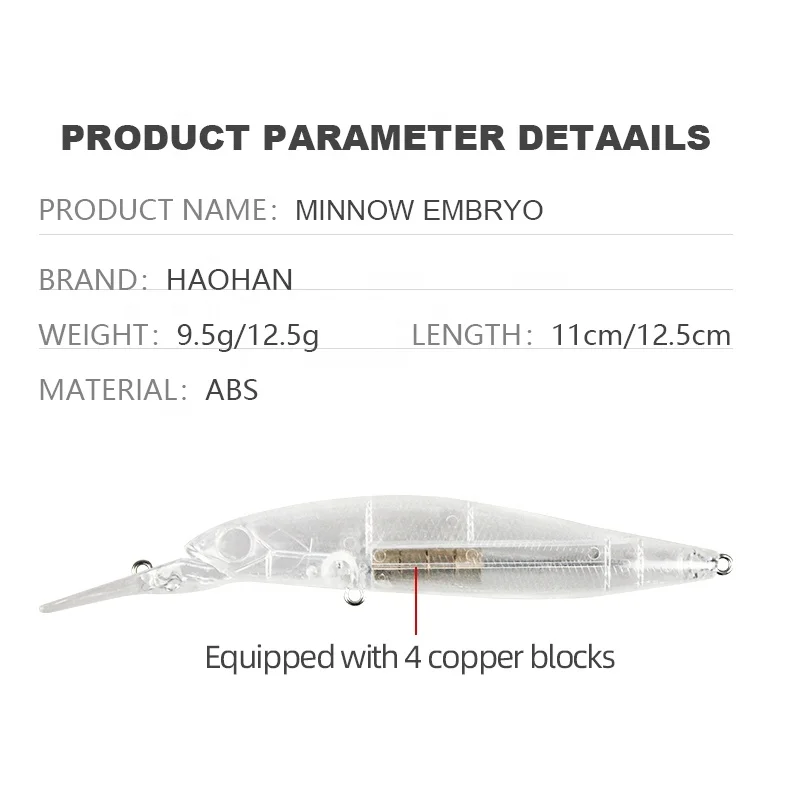 Unpainted Fishing Lure Blank Crankbait Lure Body 11cm/9.5g 12.5cm/12.5g 110mm Minnow Bait Jerkbait Suspending Blank Minnow Lure