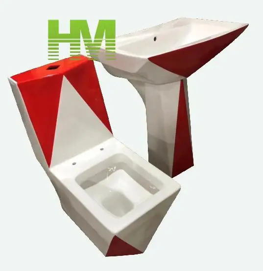 Ceramic One Piece Diamond WC Toilet  with Red Color Decoration