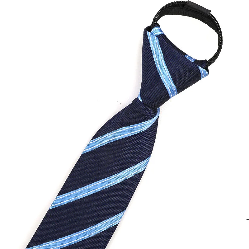 8cm men stripe navy blue polyester silk business tie zipper necktie pred knot shirt accessories cravat gravate