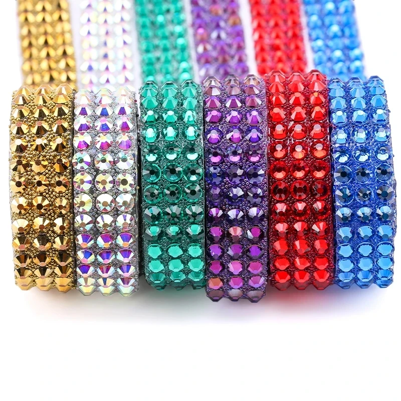 1 Yard 15mm Mix Color Hotfix Crystal Glass Rhinestones Chain Tape Applicator Ribbon Appliques Strass For DIY Dress Jewelry