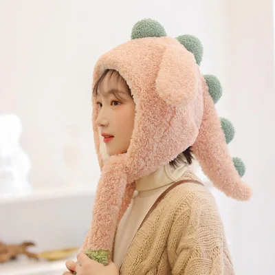 New Tik Tok Dinosaur Bunny Ear with Air Pump Moving Plush Winter Earflap Warm Hats