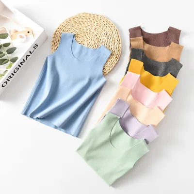 
High Quality 3-18 Years Children Vest Underwear Baby Unisex Seamless Dralon Kids Thermal Tank Top 