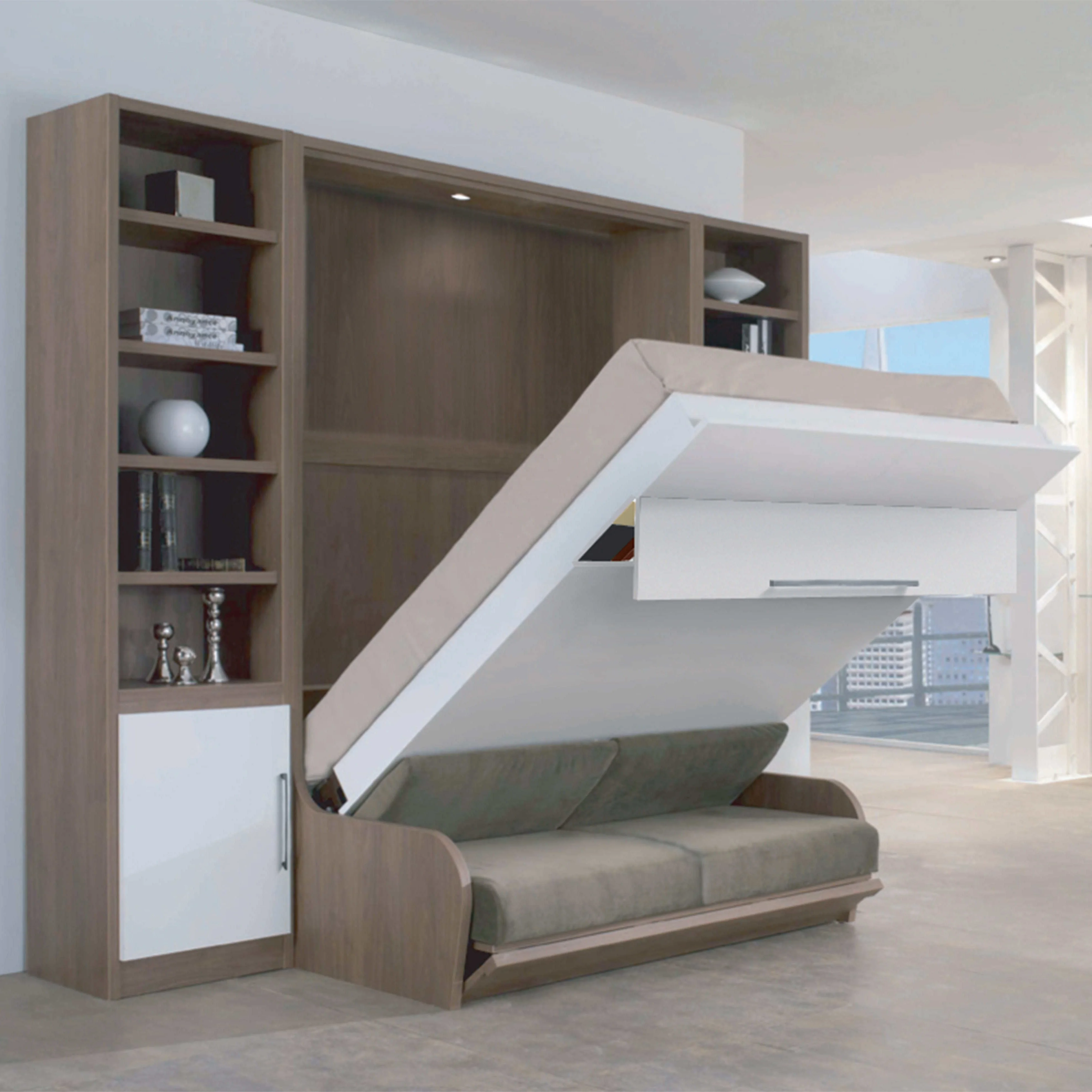 
save space single apartment sitting room wall bed murphy bed with storage 