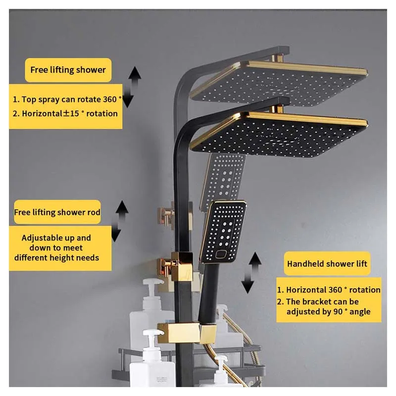 Best price Bathroom Gold Bathing Luxury Shower set 4 Functions Piano Brass Shower Set Thermostatic for Hotel