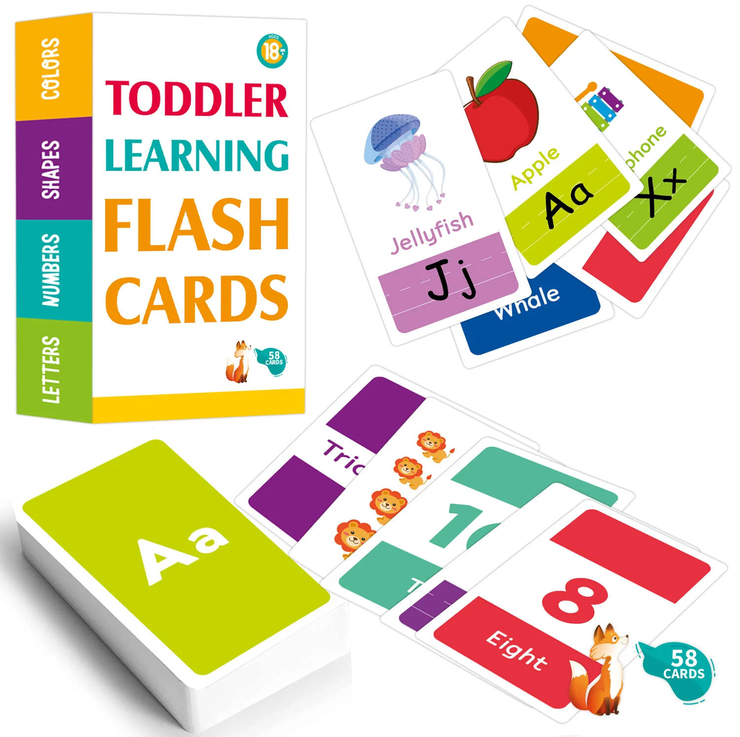 Children Early Education Alphabet Learning Flashcards 58pcs Letters Colors Shapes and Numbers Cognitive Toys Games Card for Kids