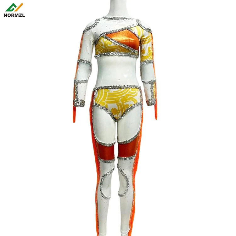 Normzl custom majorette dance uniform with sequins and fringe rhinestone majorette performance dance costume