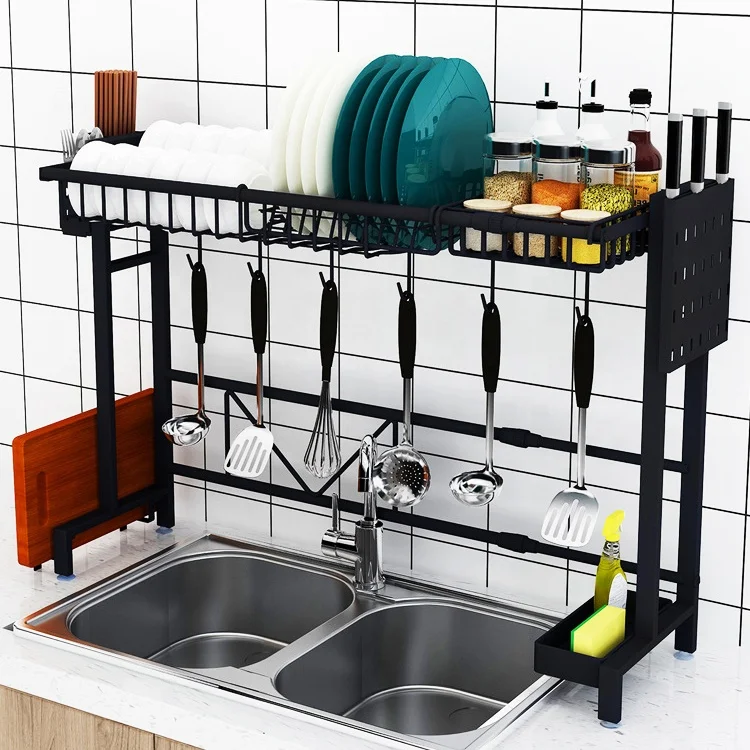  Easy extend collapsible 1 layer 201 stainless steel kitchen over the sink dish bowl knife fork chopstick drainer rack