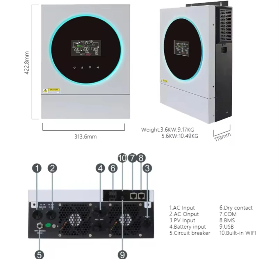 Jesudom 48VDC to 230VAC Built in WIFI 5.6KW Hybrid Off Solar Grid Inverter 120A MPPT Solar Charge Controller