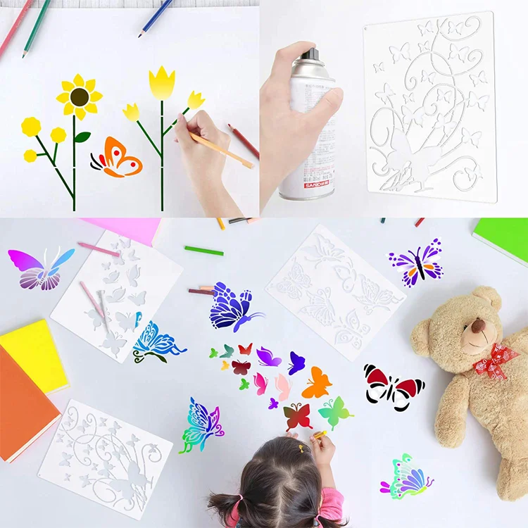 6 Pieces Butterfly Painting Stencils Dandelion Flowers Template  Reusable  Wall Stencils