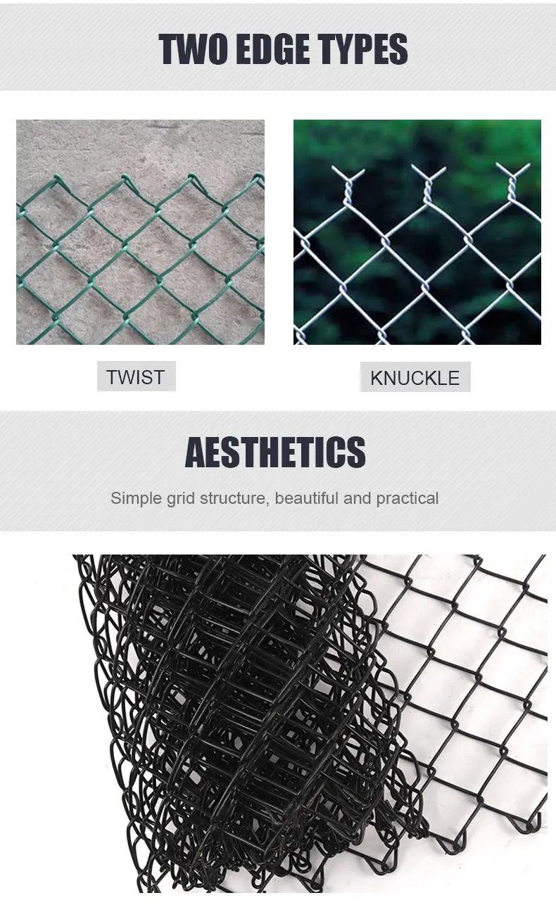 Residential pvc coated chain link fence Seaside fence zinc coated diagonal wire mesh Sports field woven stadium fence  