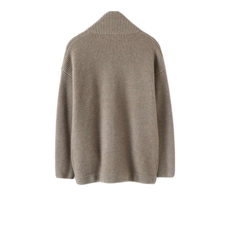 Custom thick wool cashmere jacket winter loose lapel button knitted rib cashmere cardigan sweater for man