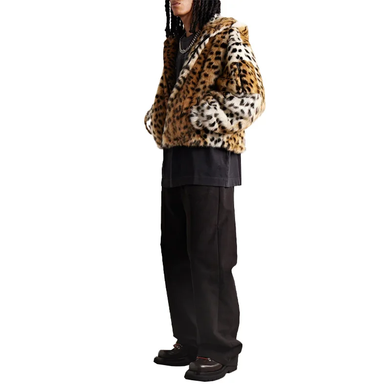 New arrivals fashion casual comfortable unisex style cropped cheetah-print faux fur hooded bomber jacket