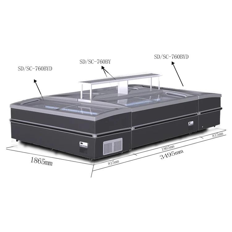 Hot Sale Commercial Compressor Refrigerator Frost-Free Meat Open Island Freezer Supermarket Hotel Outdoor Use Portable Electric