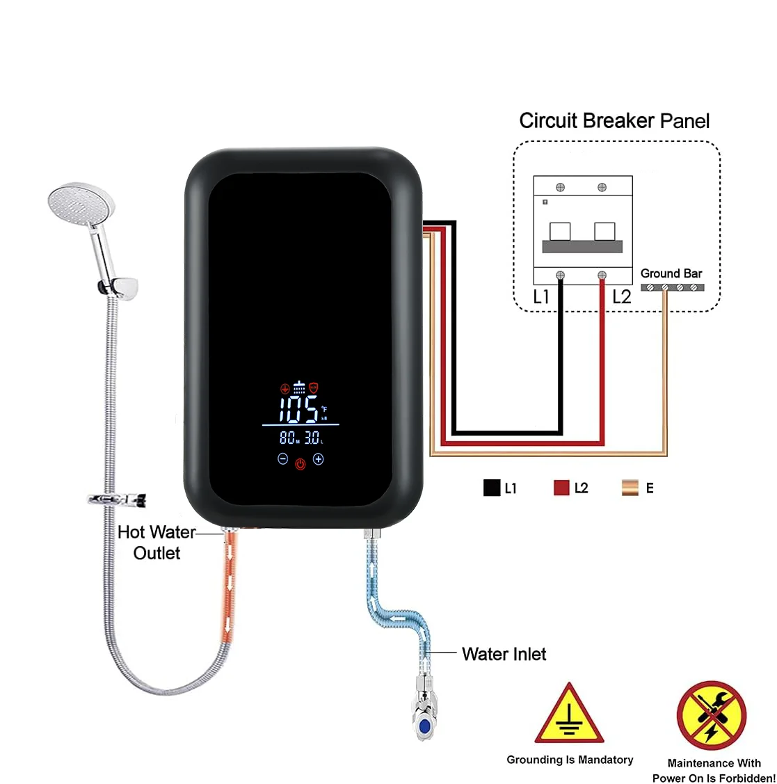 7500W ELCB CE CB OEM Portable Electric Instant Shower Hot Water Geyser Tankless Bath Heater for bathroom