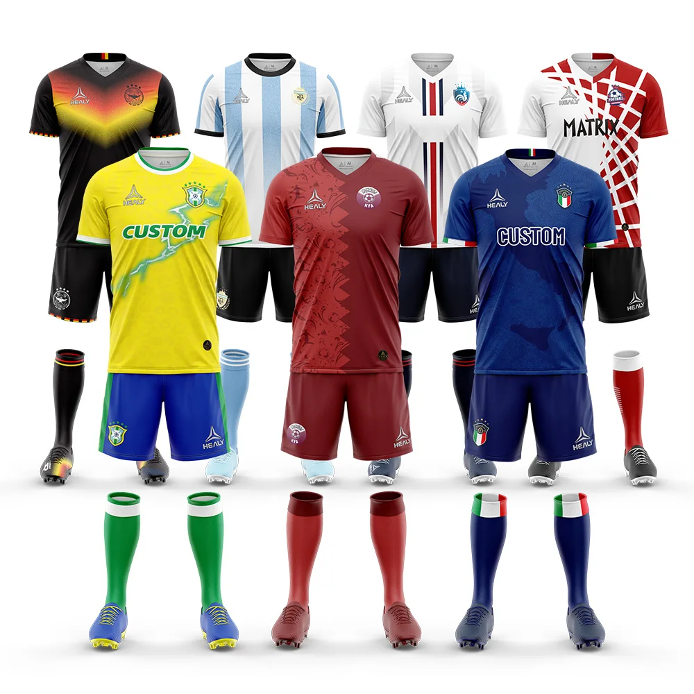 Custom Design Printed Full Set Soccer Uniform Slim Fit Lightweight Fabric Jersey Football 2022-2023