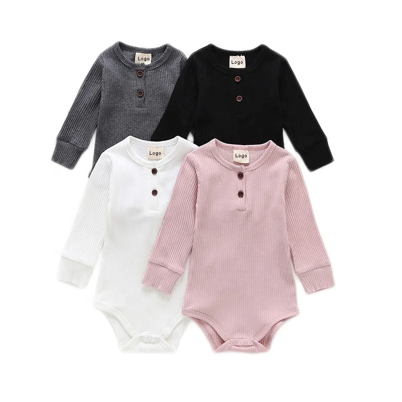 Factory custom wholesale button 3-24 months plain color baby ribbed bodysuit