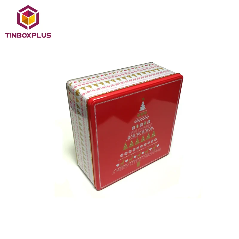 Tin Can Manufacturer Custom Metal Cookie Box Cake Boxes Sweet Tin Cans With Christmas Theme Print