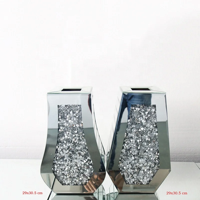 Luxury Crushed diamond Glass Vase for Home Decor bling crushed diamond furniture Sublimation Glass vase with crushed diamond