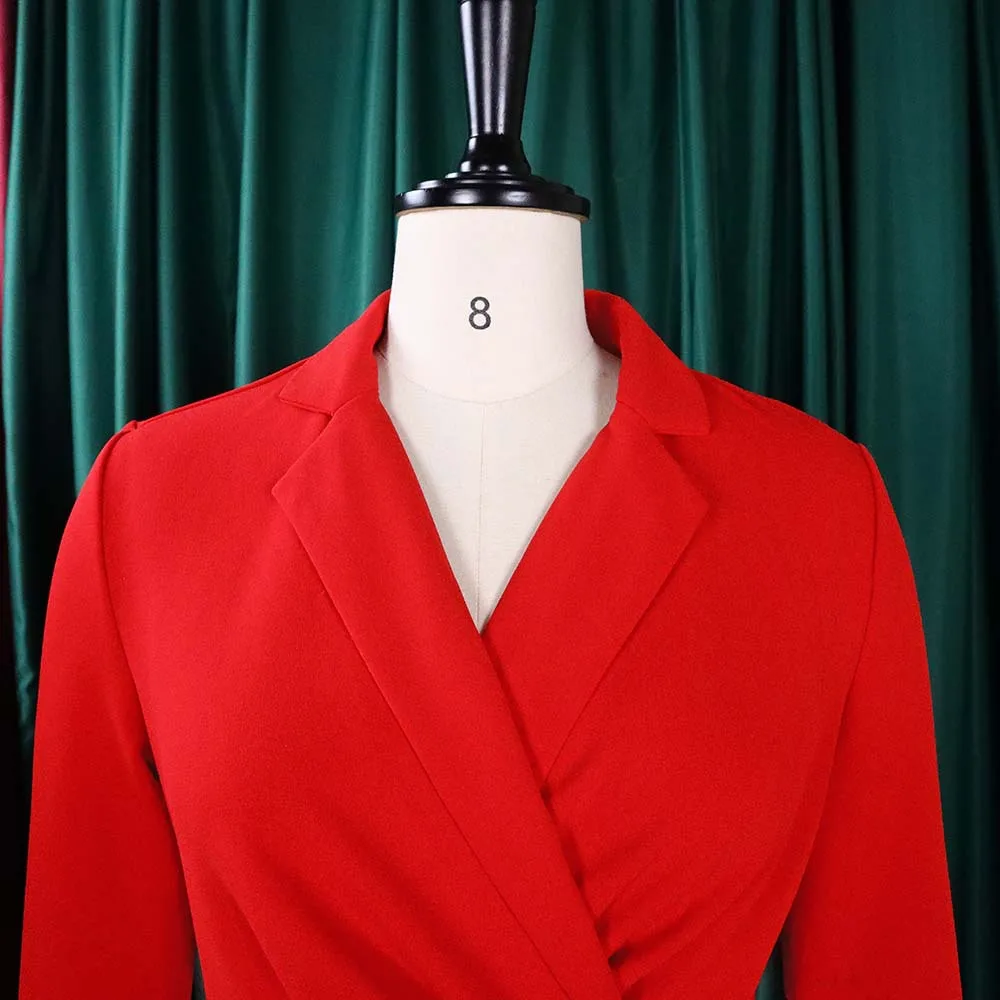 Autumn Elegant Suit Women Formal Work Career Dresses 2022 Pleated Dress Ladies Office Dresses