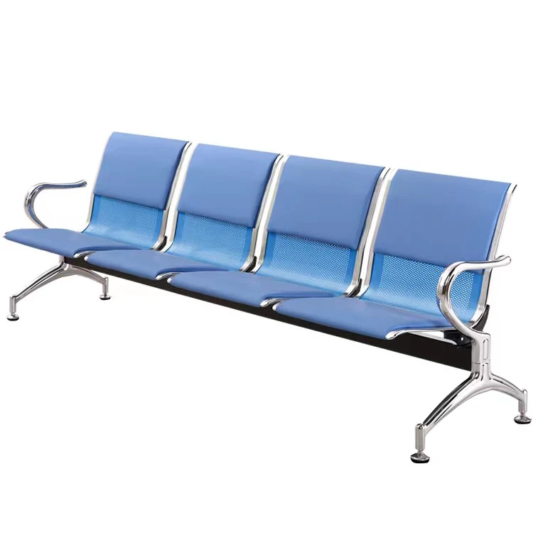 Luxury Barber Shop Medical Stainless Steel 3 Seats Office Public Waiting Bench Chair