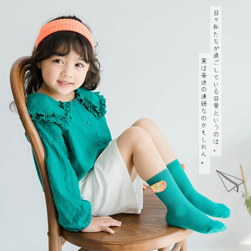 
High quality of children socks 3D fruits pattern socks baby candy color crew socks 