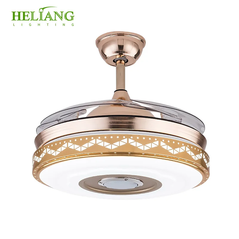 Modern simple bedroom dining room 42 inch LED frequency conversion speed regulation light golden fan chandelier 220V voltage