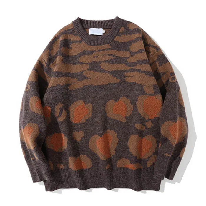 autumn winter plain crewneck sweatshirt custom knit leopard cardigan cotton sweater men