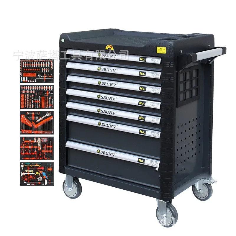 Metal auto repair tool car set with tools 72 ratchet 369 hand push tool car 7 layers of heavy lifting and thickening