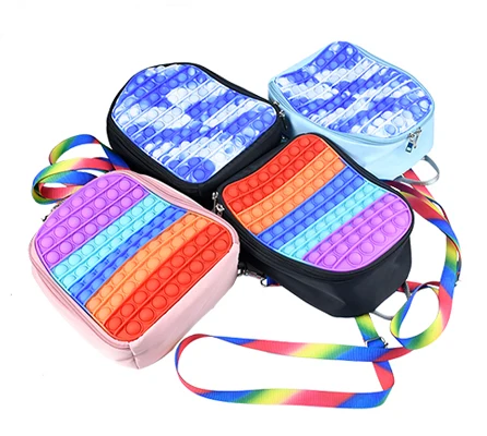 Kids Sensory toys fidget Popper Bag Stress Reliever Push Bubble Backpack Cartoon Silicone Pop Shoulder Bag