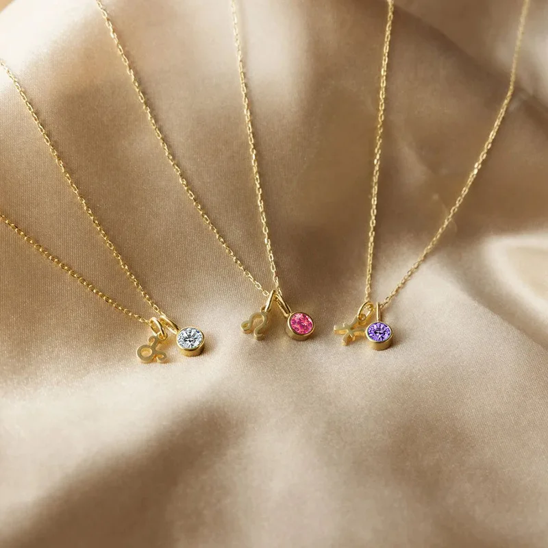 JY Stainless Steel Necklace Gold Plated 12 Zodiac Sign With Birthstone Women Lucky Zodiac Pendant Necklace For Women