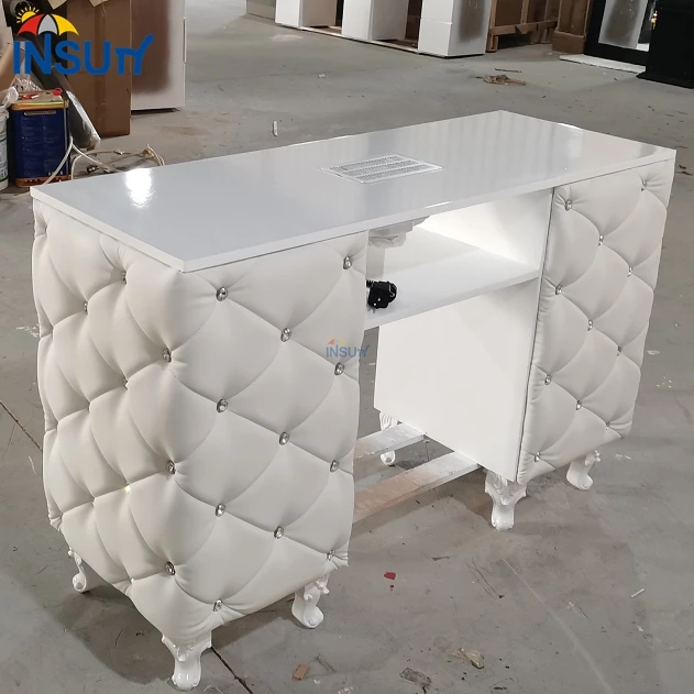 Wholesale nail salon manicure with dust collector tables nail desk with chairs set white luxury manicure table for sale