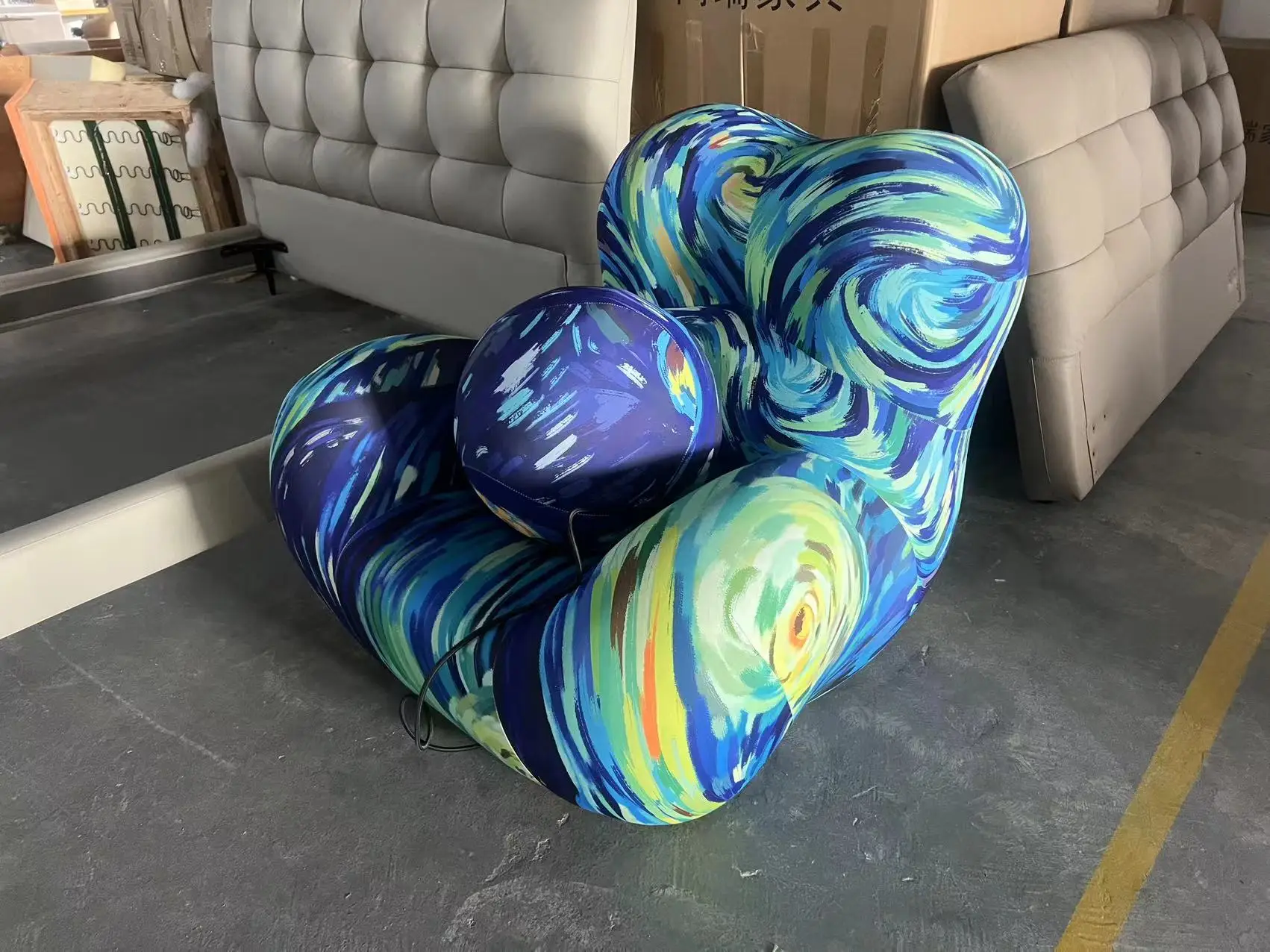 Lounge Living Room Fiberglass Ball Dark Blue Leisure MaMa Living Room Chair with Ottoman