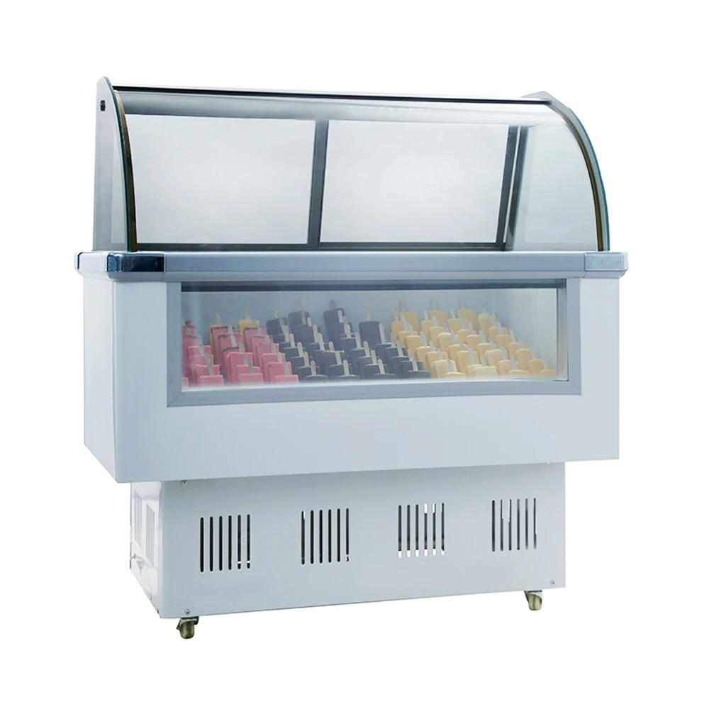 Ice Cream Scoop Curved Glass Refrigerator Continuous Display Chest Freezer Showcase Compress Chillers